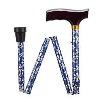Opvouwbare wandelstok | Gebloemd | Blauw | Lengte 84 - 94 cm | Houten handvat | PR30120-BP - thumbnail