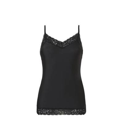 31912 Secrets dames hemd kant - Spaghetti bandjes - Kanten Naadloos dames hemd microfiber - lingerie top - S - Zwart - Top - Singlet - S - S - S