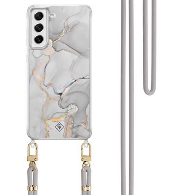 Samsung Galaxy S21 FE hoesje met grijs koord - Marmer grijs Samsung Galaxy S21 FE hoesje met grijs koord - Marmer grijs