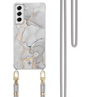 Samsung Galaxy S21 FE hoesje met grijs koord - Marmer grijs - thumbnail