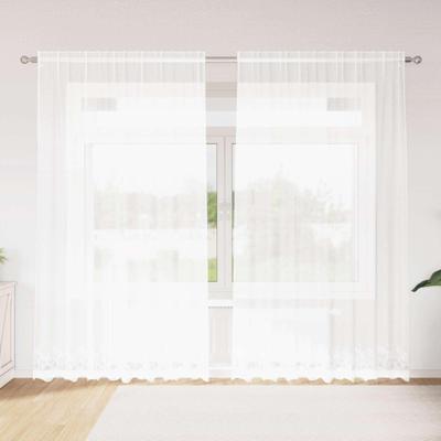 VidaXL Kantgordijn met gordijnen bloemen wit 245 x 200 cm polyester