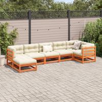 7-delige Loungeset met kussens massief grenenhout wasbruin - thumbnail