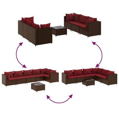 7-delige Loungeset met kussens poly rattan bruin