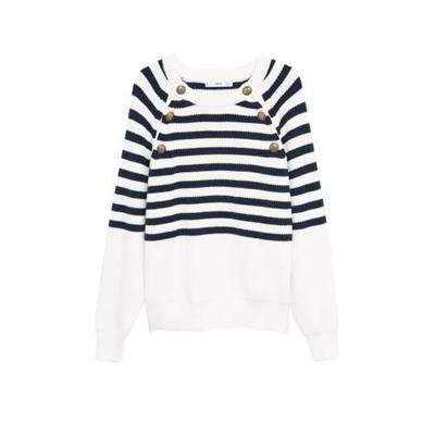 Mango gestreepte ribgebreide trui wit/donkerblauw Mango gestreepte ribgebreide trui wit/donkerblauw