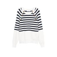 Mango gestreepte ribgebreide trui wit/donkerblauw - thumbnail