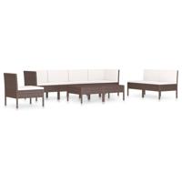 9-delige Loungeset met kussens poly rattan bruin - thumbnail