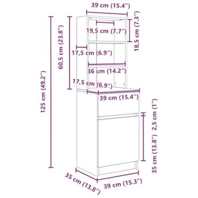 Nachtkastje 39x35x125 cm bewerkt hout artisanaal eikenkleur