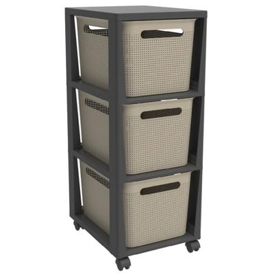Rotho tower brisen design ladekast 3x16l met wielen cappuccino - thumbnail