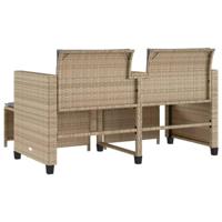 Tuinbank 2-zits met tafel en voetenbanken poly rattan beige - thumbnail