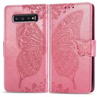 Vlinder liefde bloemen reliëf horizontale Flip lederen case voor de Galaxy S10 met houder & card slots & portemonnee & Lanyard (roze) - thumbnail