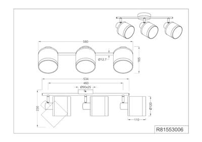 Trio PlafondlampDavos wit 3-lichts - R81553006