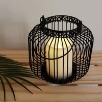 LED Lantaarn basket met LED kaars voor binnen en buiten - Draadloos op batterijen - Zwart - thumbnail