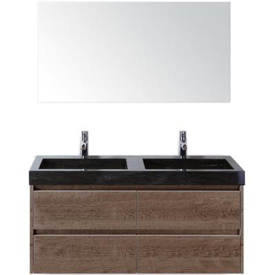 Dante Badmeubelset 120 cm - Tabacco - Wastafel Hardsteen Wit Lucca Dubbel met Spiegel