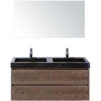 Dante Badmeubelset 120 cm - Tabacco - Wastafel Hardsteen Wit Lucca Dubbel met Spiegel - thumbnail