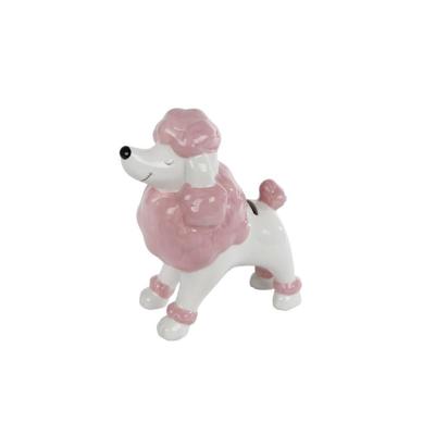 Spaarpot Poedel zacht roze aardew 16,5x9x18cm