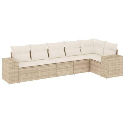 6-delige Loungeset met kussens poly rattan beige