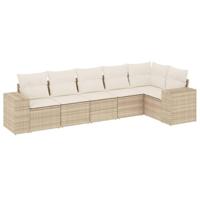 6-delige Loungeset met kussens poly rattan beige - thumbnail