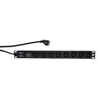 LogiLink PDU8A01 19 inch Stekkerdoos voor patchkast 1 HE Apparaatcontactdoos C13 10A Vast inbouw, Met schakelaar Zwart - thumbnail