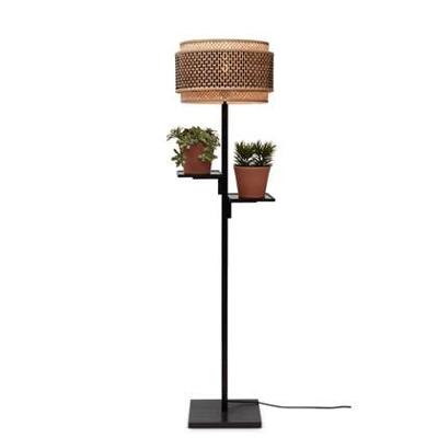 GOOD&MOJO Vloerlamp 'Bhutan' Met 2 plankjes, Bamboe, 160cm, kleur Zwart