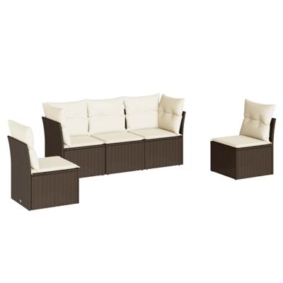 6-delige Loungeset met kussens poly rattan bruin - thumbnail