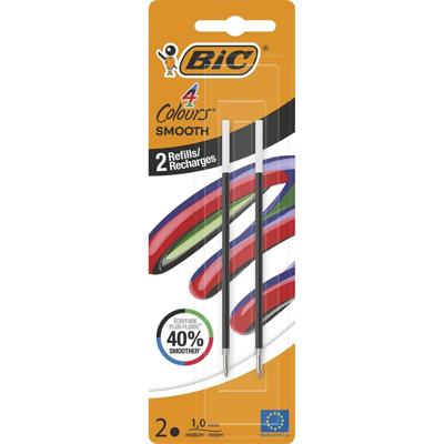 BIC vulling voor balpen 4 Colours Smooth, medium, blister van 2 stuks, zwart