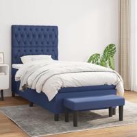 Boxspring met matras stof blauw 90x190 cm - thumbnail