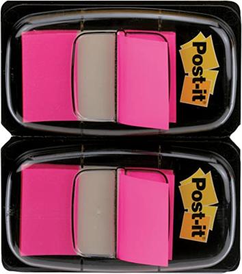 Post-it index standaard, ft 24,4 x 43,2 mm, houder met 2 x 50 tabs, roze