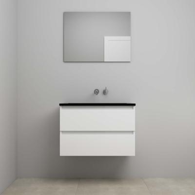 On-Line Badkamermeubelset - 80 cm - Voorgemonteerd - Ladestructuur - Acryl Wastafel - zonder Kraangat - Spiegel - Hoogglans Wit