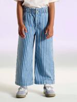 Wijde jeans in paperbagstijl met bloemmotieven voor meisjes blauw, gestreept - thumbnail