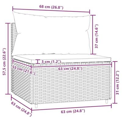 Tuinmiddenbank met kussens poly rattan zwart - thumbnail