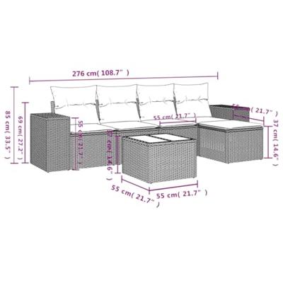 6-delige Loungeset met kussens poly rattan lichtgrijs