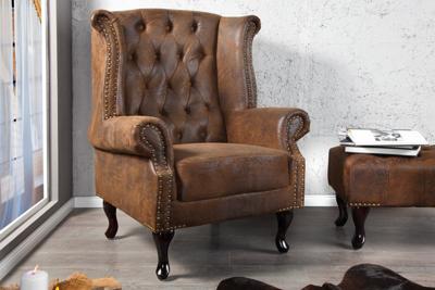 Chesterfield fauteuil 85cm antiek bruin met knoopstiksel en veerkern - 19448