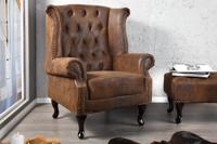 Chesterfield fauteuil 85cm antiek bruin met knoopstiksel en veerkern - 19448 - thumbnail