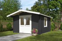 Blokhut Floor 350x350 cm + luifel 70 cm 40 mm vuren donkergrijs-wit geverfd- - - Van Kooten - thumbnail