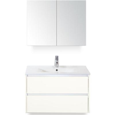 Dante Badmeubelset 80 cm - Wit Hoogglans - Keramische Wastafel Wit Enjoy met Spiegelkast