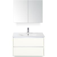 Dante Badmeubelset 80 cm - Wit Hoogglans - Keramische Wastafel Wit Enjoy met Spiegelkast - thumbnail