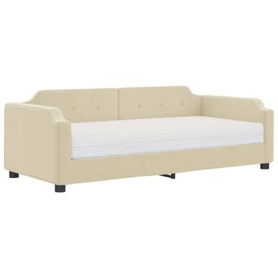 Slaapbank met matras 90x200 cm stof crèmekleurig