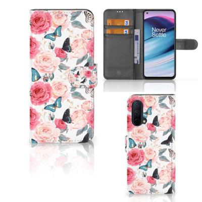 OnePlus Nord CE 5G Hoesje Butterfly Roses OnePlus Nord CE 5G Hoesje Butterfly Roses