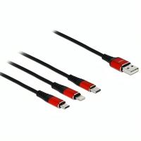 Delock 85891 USB-kabel USB 2.0 USB-A stekker, USB-C stekker, USB-micro-B stekker, Apple Lightning stekker 0.30 m Zwart, Rood - thumbnail