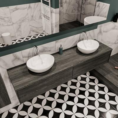 Mondiaz Lush Barco badmeubel eiken Dark brown 180 cm 2 lades mdf 2 waskommen beide zijden 2 kraangaten