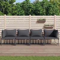 4-delige Loungeset met kussens poly rattan antracietkleurig - thumbnail