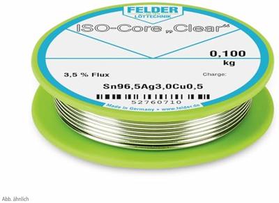 Felder ISO-Core Clear SAC305 Soldeertin Spoel Sn96,5Ag3Cu0,5 0.100 kg 0.75 mm Felder ISO-Core Clear SAC305 Soldeertin Spoel Sn96,5Ag3Cu0,5 0.100 kg 0.75 mm