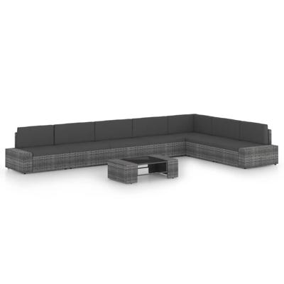 8-delige Loungeset met kussens poly rattan grijs