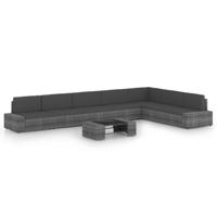 8-delige Loungeset met kussens poly rattan grijs - thumbnail