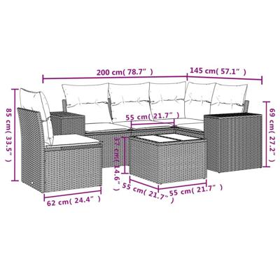 6-delige Loungeset met kussens poly rattan bruin - thumbnail