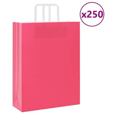 VidaXL Papieren zakken 250 st met hengsels 32x12x42 cm roze