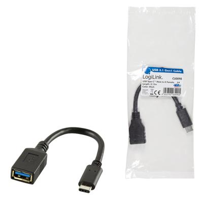 LogiLink USB 3.2 Gen 1 (USB 3.0) Adapter [1x USB-C stekker - 1x USB 3.2 Gen 1 bus A (USB 3.0)] CU0098 15.00 cm