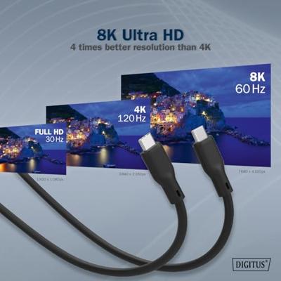 Digitus USB-C-kabel USB 4.0 USB-C stekker 2.00 m Zwart (mat) Uitstekende verouderingseigenschappen, Flexibel, Flexibele binnenader, Bestand tegen wisselende