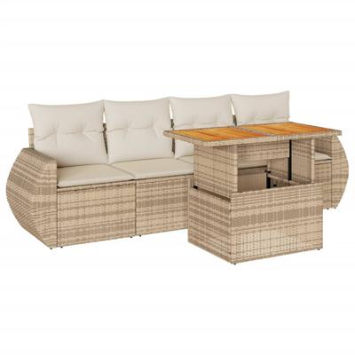 5-delige Loungeset met kussens poly rattan beige