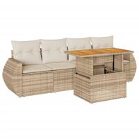 5-delige Loungeset met kussens poly rattan beige - thumbnail